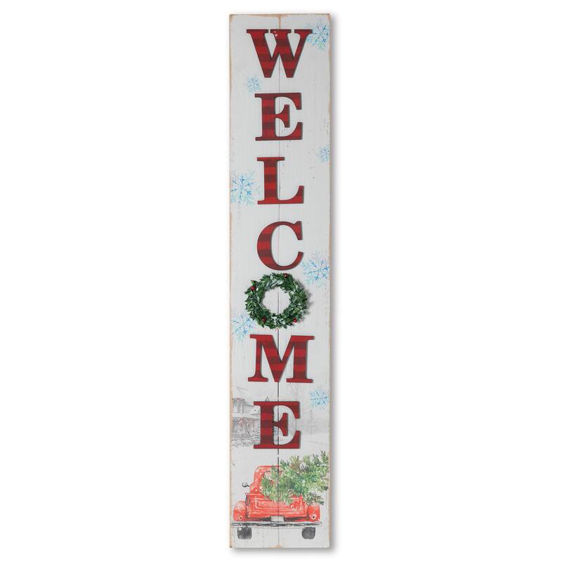 Christmas Holiday Porch Sign with Red Antique Truck and Wreath - N/A