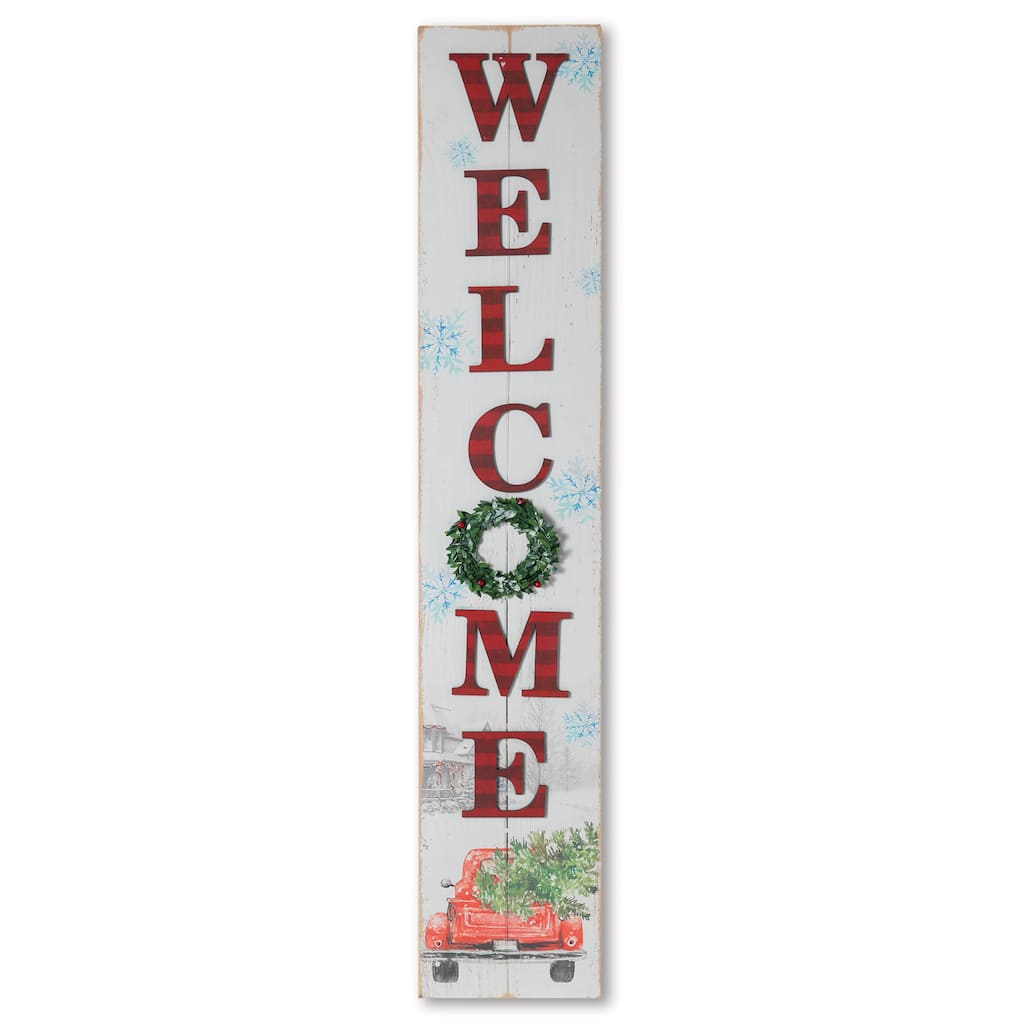 Christmas Holiday Porch Sign with Red Antique Truck and Wreath - N/A