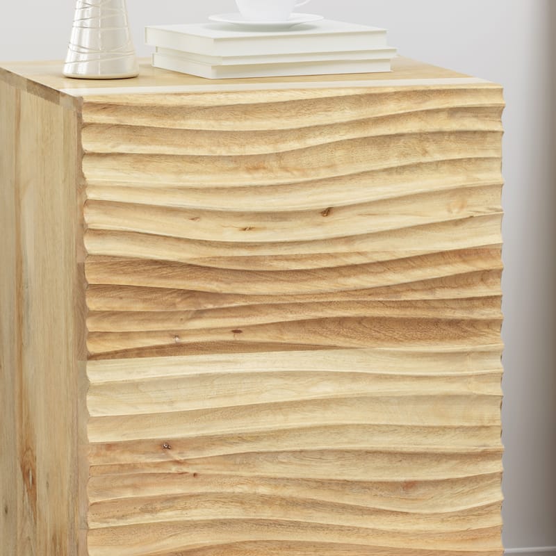 18" Retro Natural Wood Design Nightstand with Small Cabinet