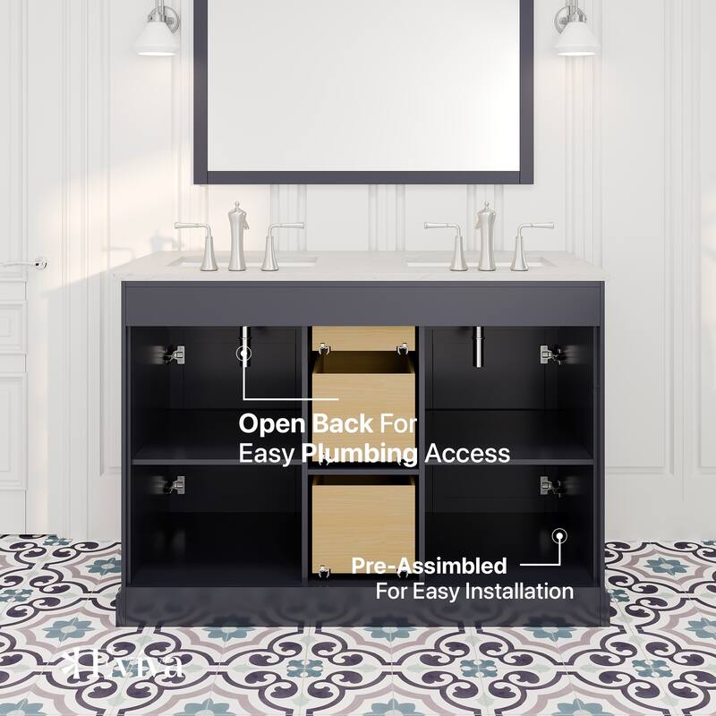 Epic 48" Charcoal GR DS Bath Vanity with Carrara Quartz Top & Undermount Sinks