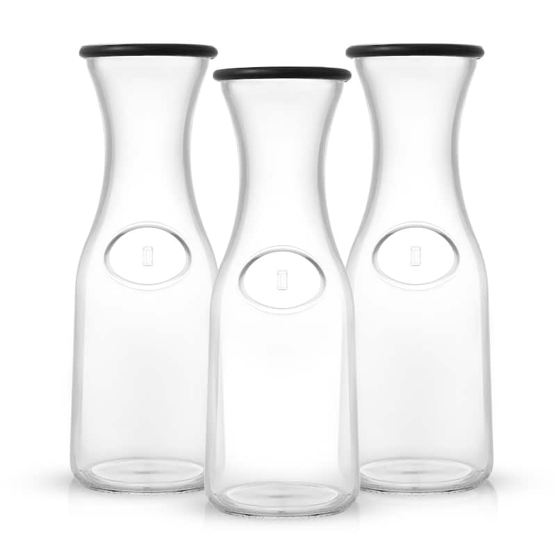 Hali Glass Carafe Bottle Pitcher with 6 Lids - 35 oz - Set of 3 - 3.5" x 3.5" x 10.87"