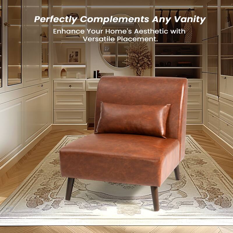 VredHom PU Leather Wood Living Room Accent Chair with Removable Pillow