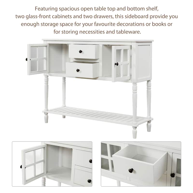 Sideboard Console Table with Bottom Shelf, Farmhouse Wood/Glass Buffet Storage Cabinet Living Room (Antique Grey)