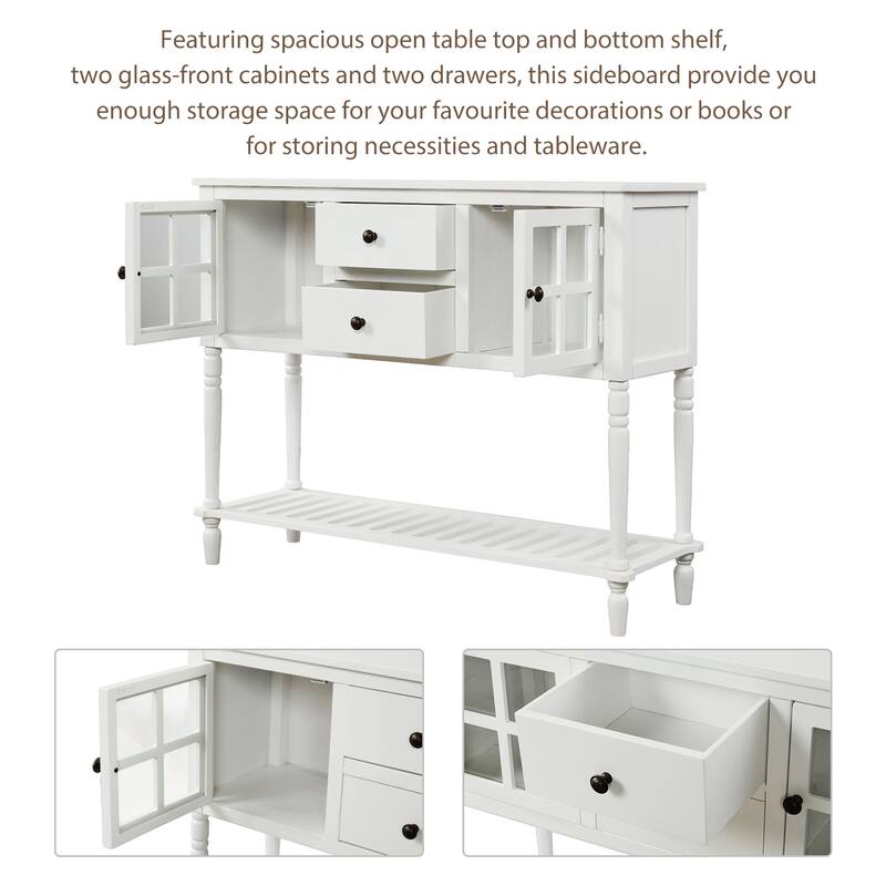 Wood Console Table with Bottom Shelf and Glass Cabinet