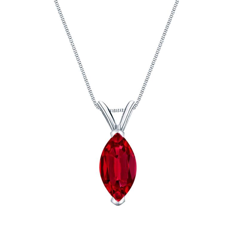 Auriya 14K Gold Lab Grown Gemstone Ruby Pendant Marquise 0.20 to 1.00 ct. tw. V-End Prong - 0.50ct. tgw. - White