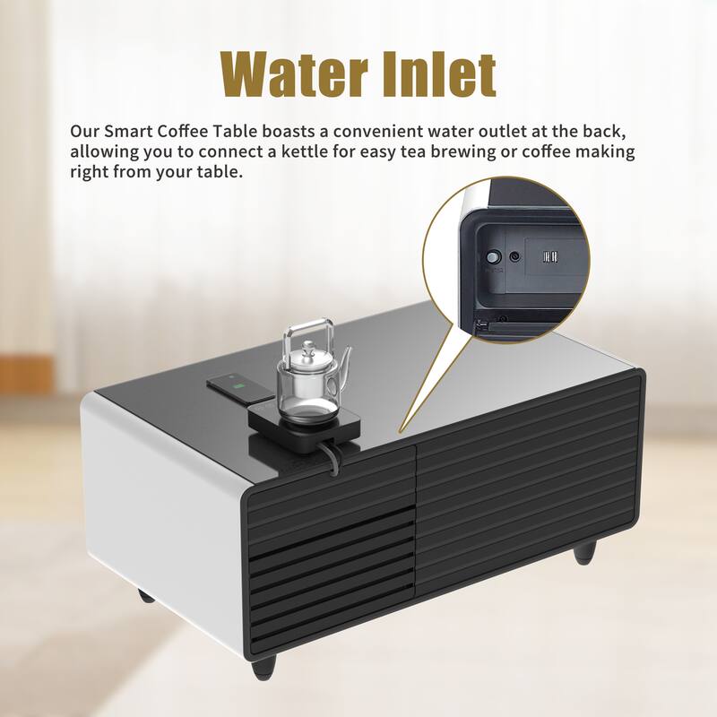 Modern Smart Coffee Table with Builtin Fridge, Wireless Charging