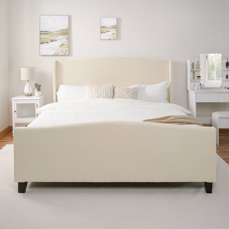 49.21"High Back Upholstered Headboard Teddy Velvet Bed Frame