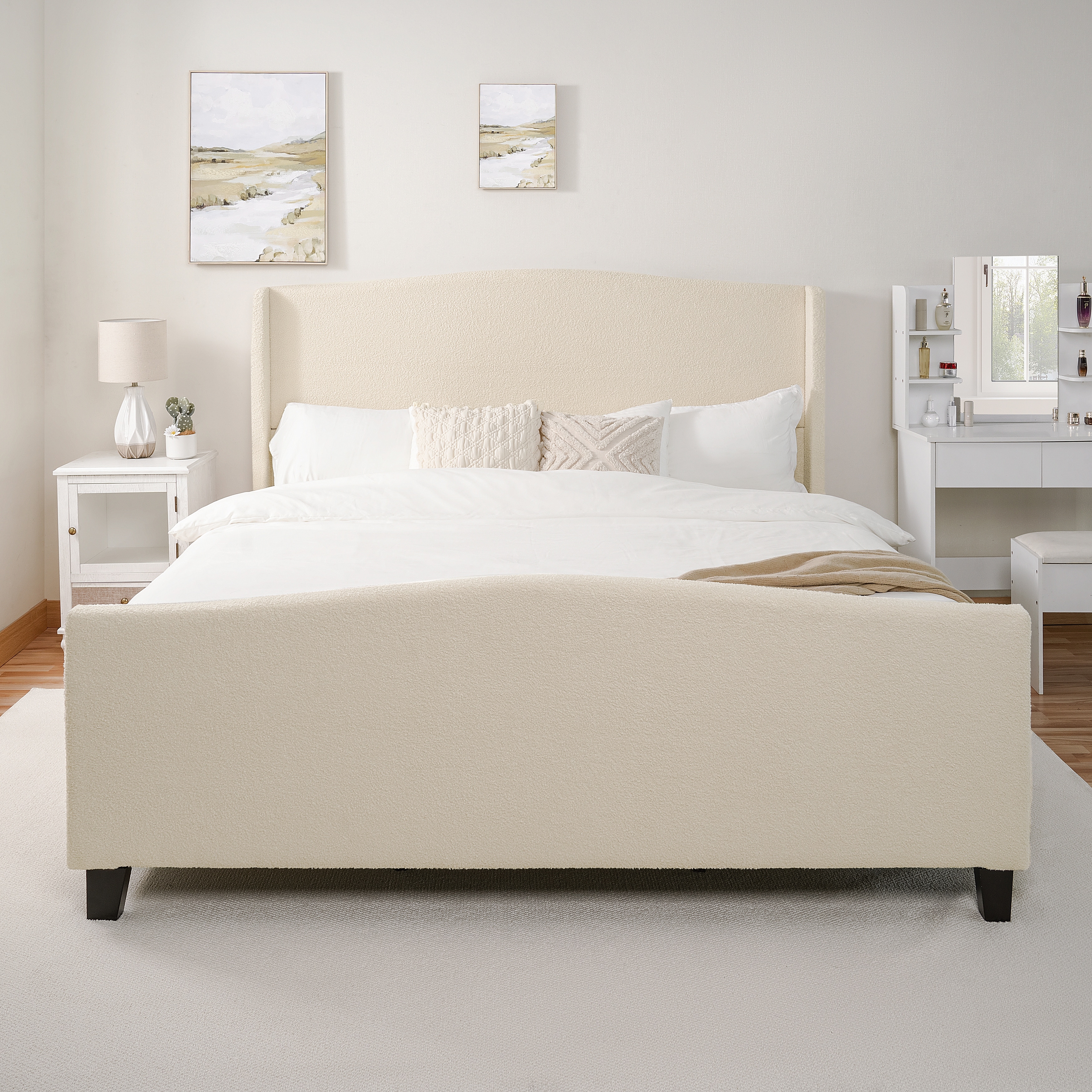 Bed Frame with 49.21"High Back Upholstered Headboard and 27.17" High Footboard