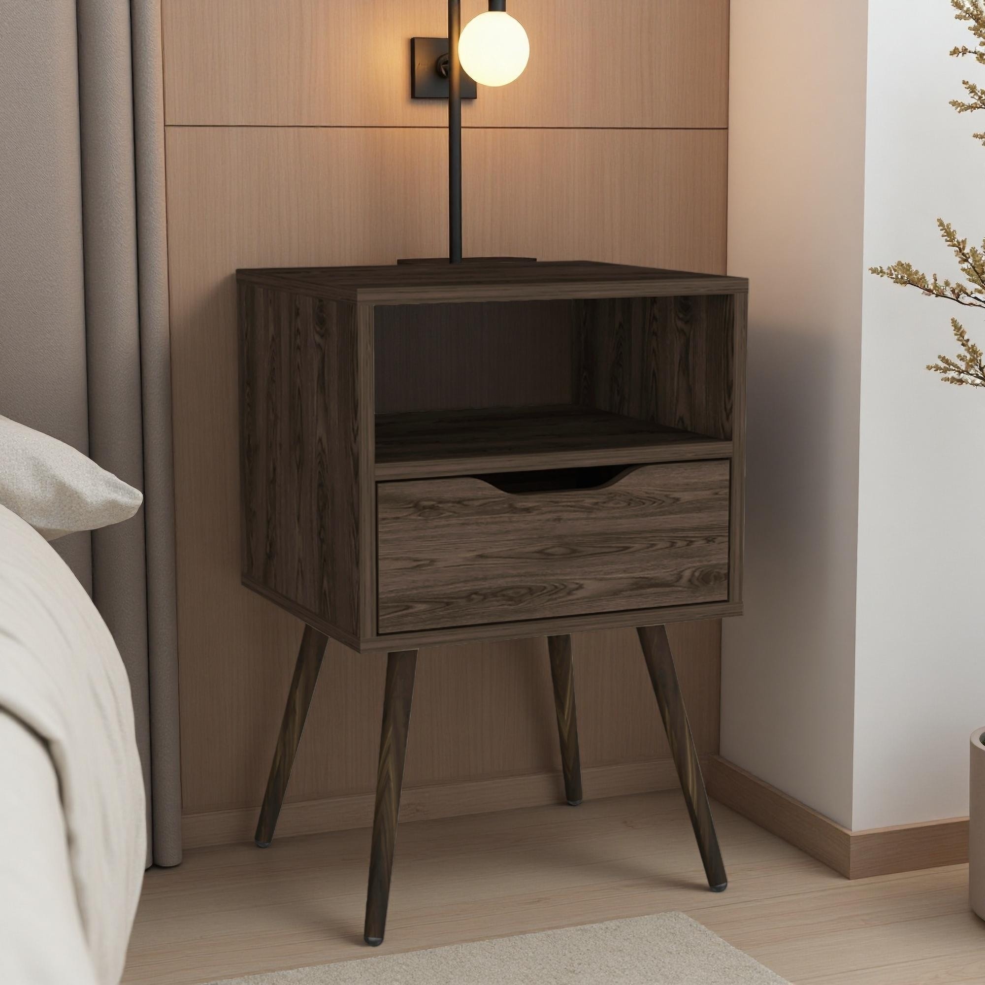 15.75"L Manufactured Wood 1-Drawer 1-Shelf Haverson Nightstand with Four-Leg Base