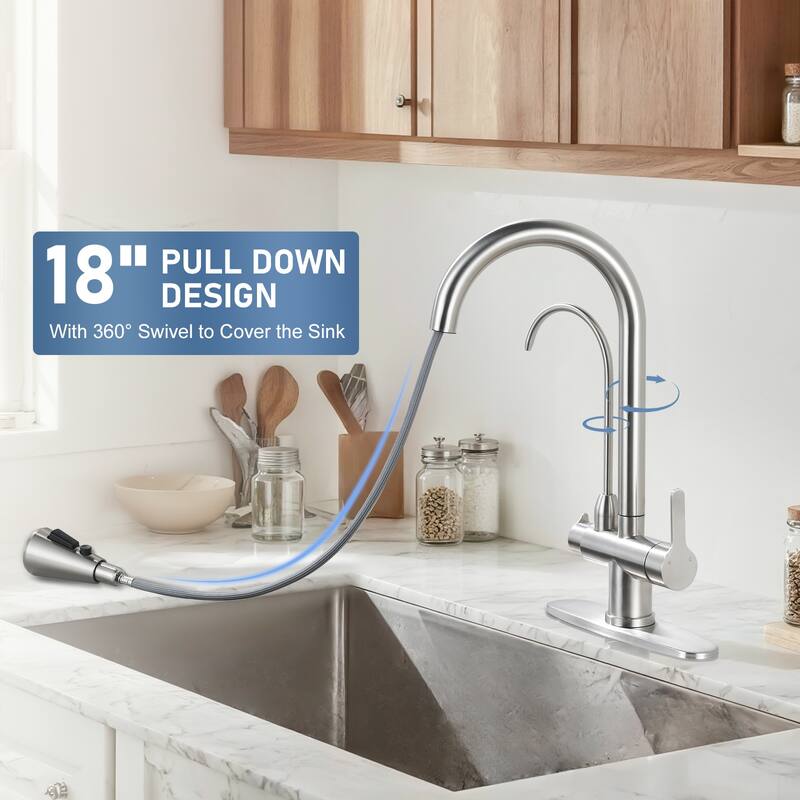 WOWOW 3 Function Pull Down Sprayer kitchen Faucet with Filter Spout