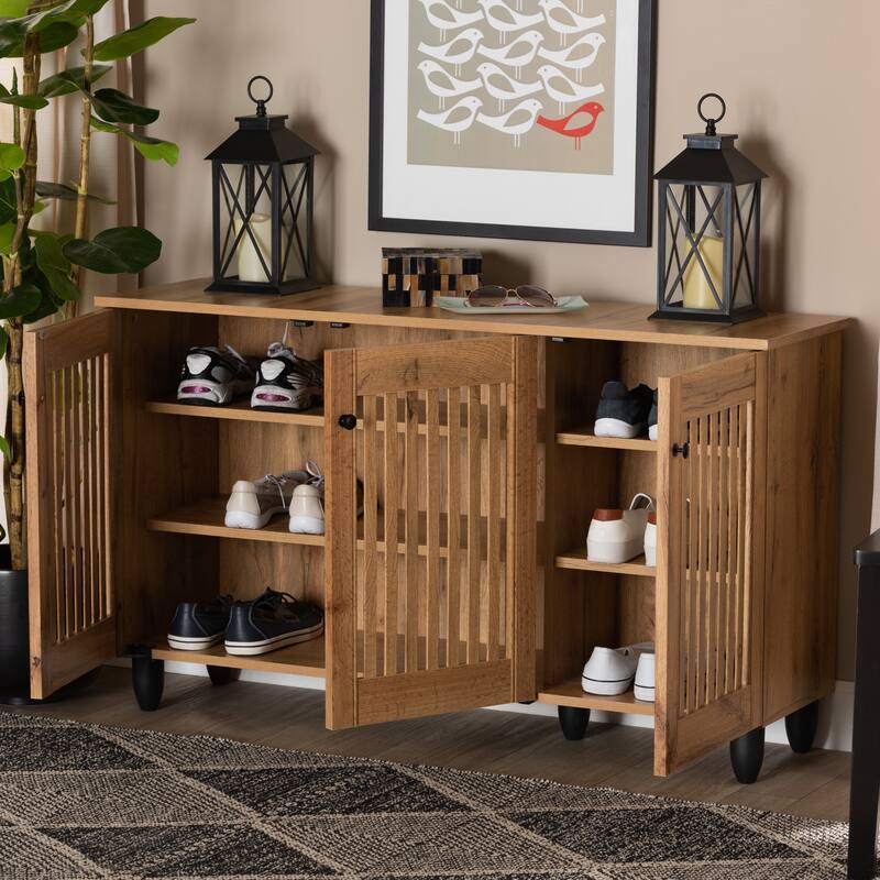 Fernanda Modern Oak Brown Finished Wood 3-Door Shoe Cabinet