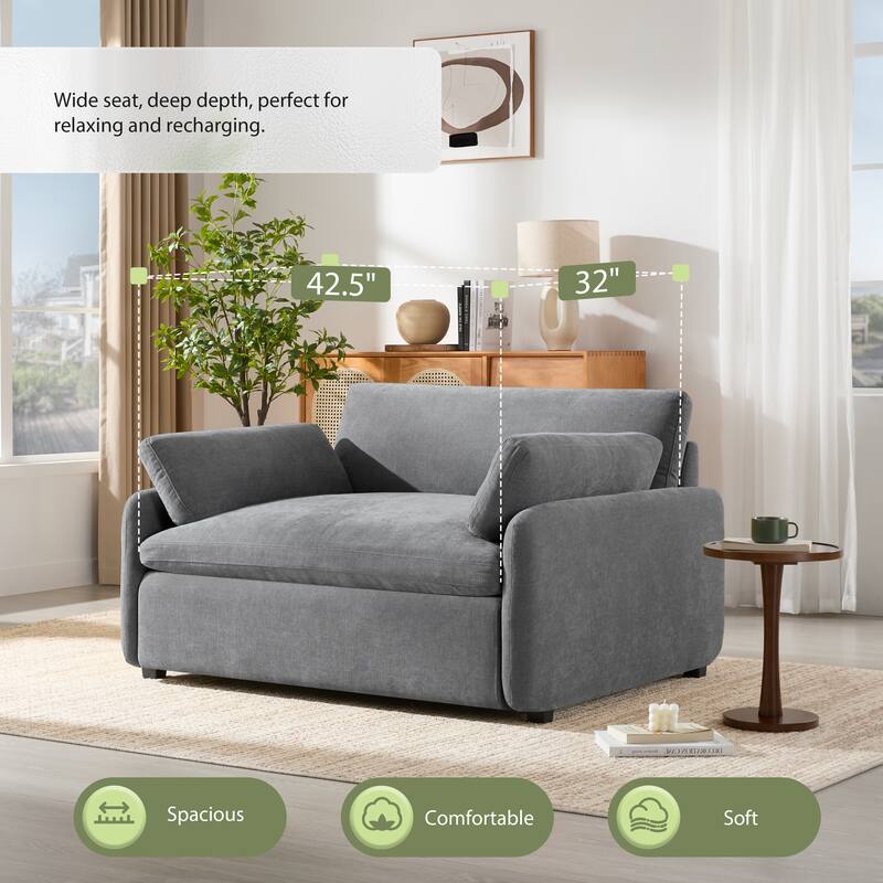 Chenille Single Sofa Chair,Wide And Deep Seat Accent Chair,Upholstered Armchair,Color Blocking Couch Lounge With Pillows