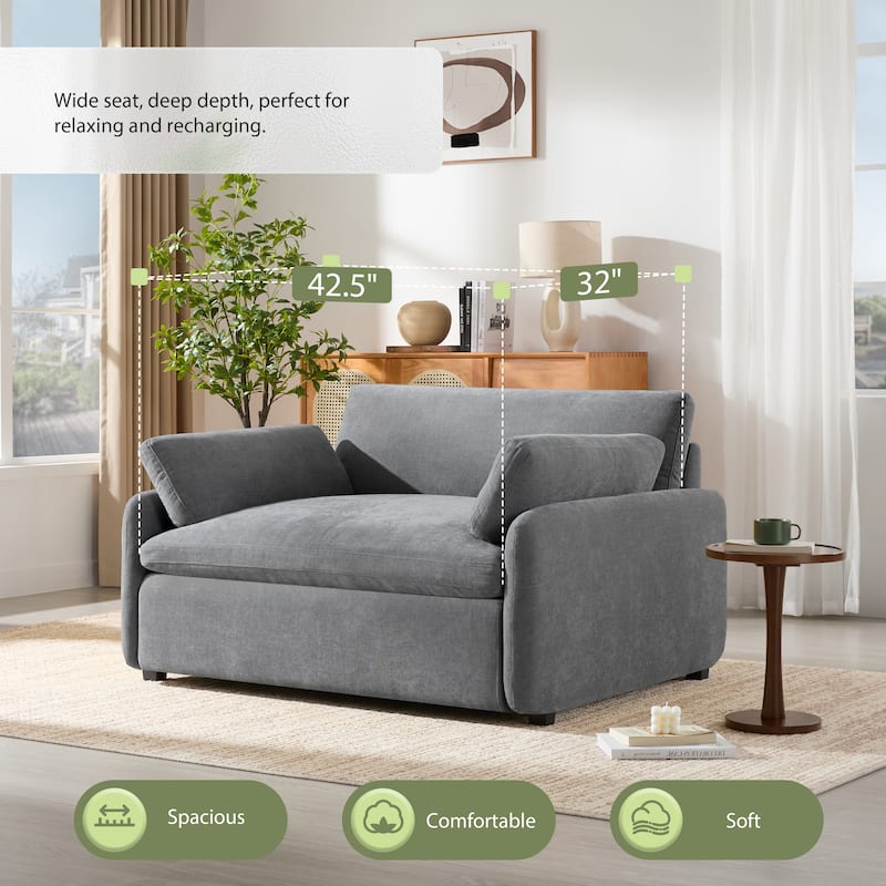 Oversized Chenille Single Sofa Chair with Pillows, 42.5" Wide & 32" Deep Seat Accent Chair Upholstered Armchair Lounge Chairs - Gray