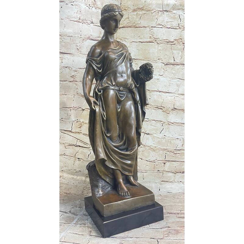 Woman Clutching Grapes Bronze Figure Statue Sculpture Auguste Moreau 21 Inches X 7.5 Inches
