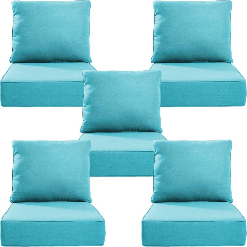22" W x 24" D x 6" T Water & Fade Resistant Outdoor Lounge Chair Replacement Cushion Set - 5 Sets - Light Blue