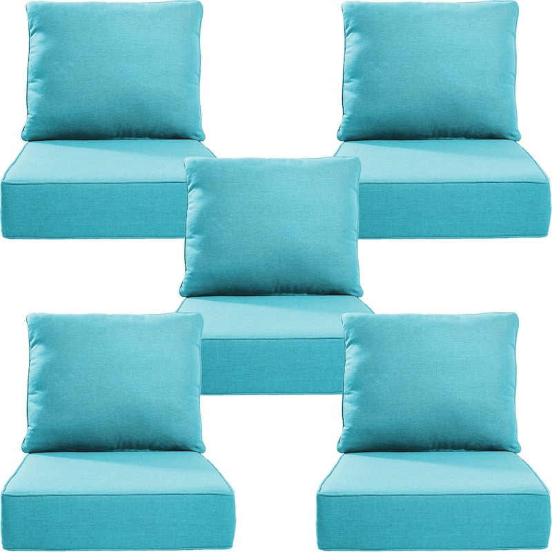 24" W x 24" D x 6" T Water & Fade Resistant Outdoor Lounge Chair Replacement Cushion Set - 5 Sets - Light Blue
