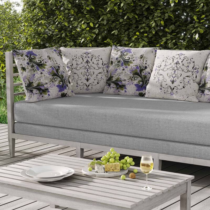 Motif Whirlwinds Indoor/Outdoor Reversible Throw Pillow Green and Violet