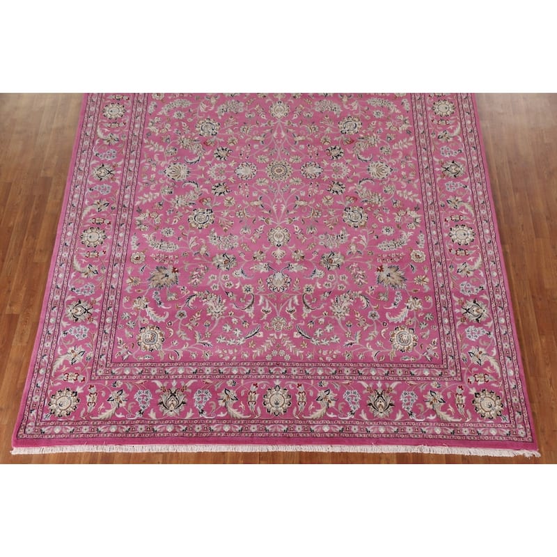 Floral Pink Kashan Oriental Area Rug Handmade Wool & Silk Carpet - 9'0"x 12'0"