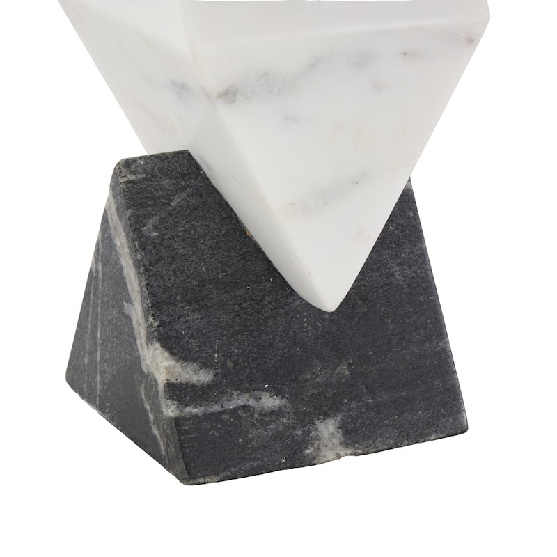 White Marble Stacked Pyramid Geometric Decorative Sculpture with White Diamond Center