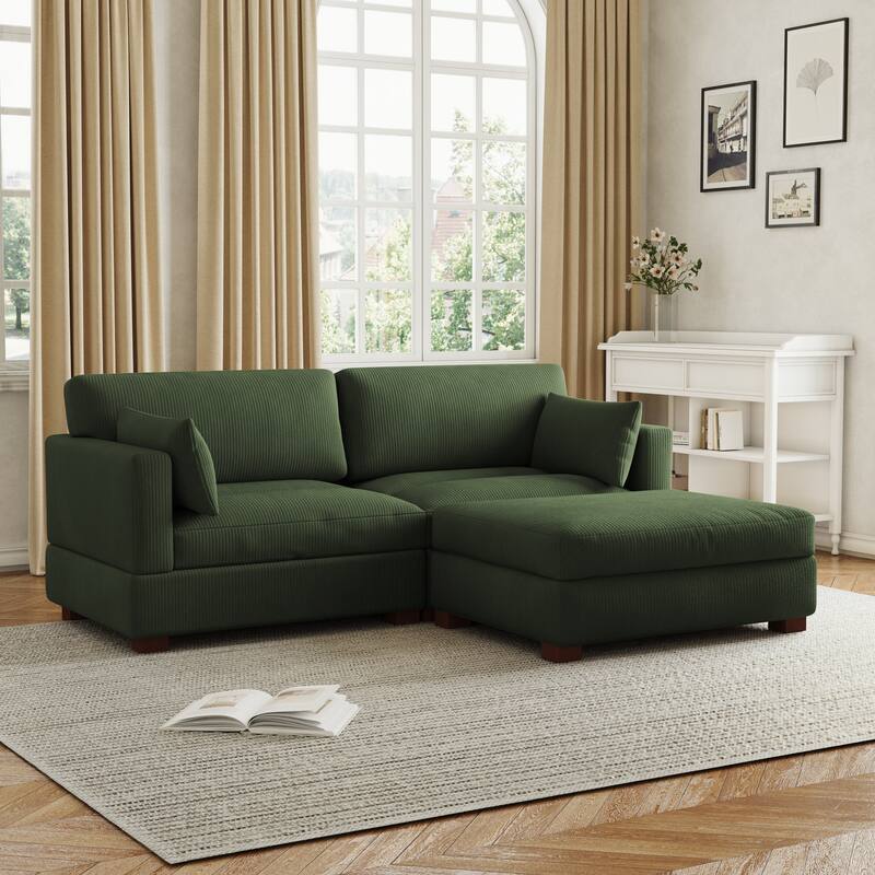 85in.W Corduroy Modular 3-Piece L-Shaped Sectional Sofa with Ottoman