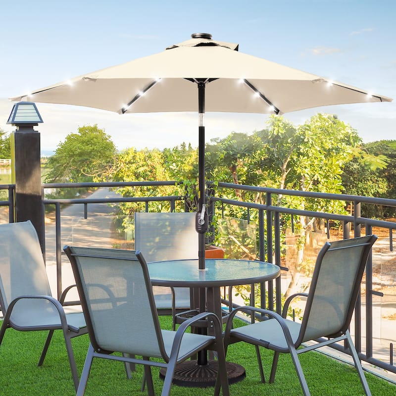 BONOSUKI 7.5ft LED Patio Umbrella Table Umbrellas,with Tilt and Crank - Beige