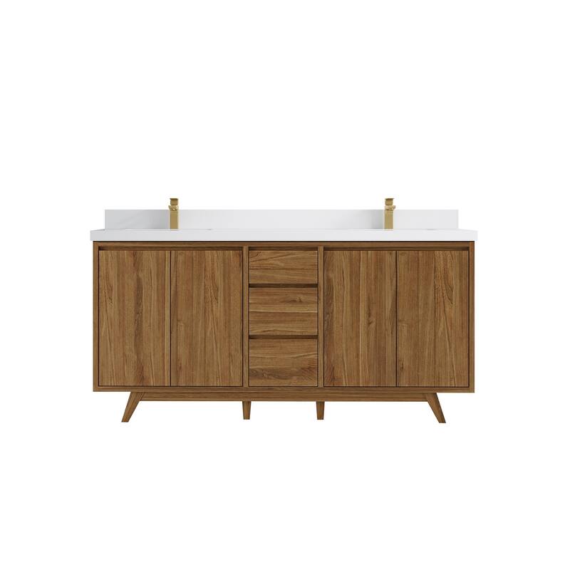 Willow Collections 72 in. W x 22 in. D s Madison Teak Double Sink Bathroom Vanity with Countertop - 2" White Quartz - Golden Teak