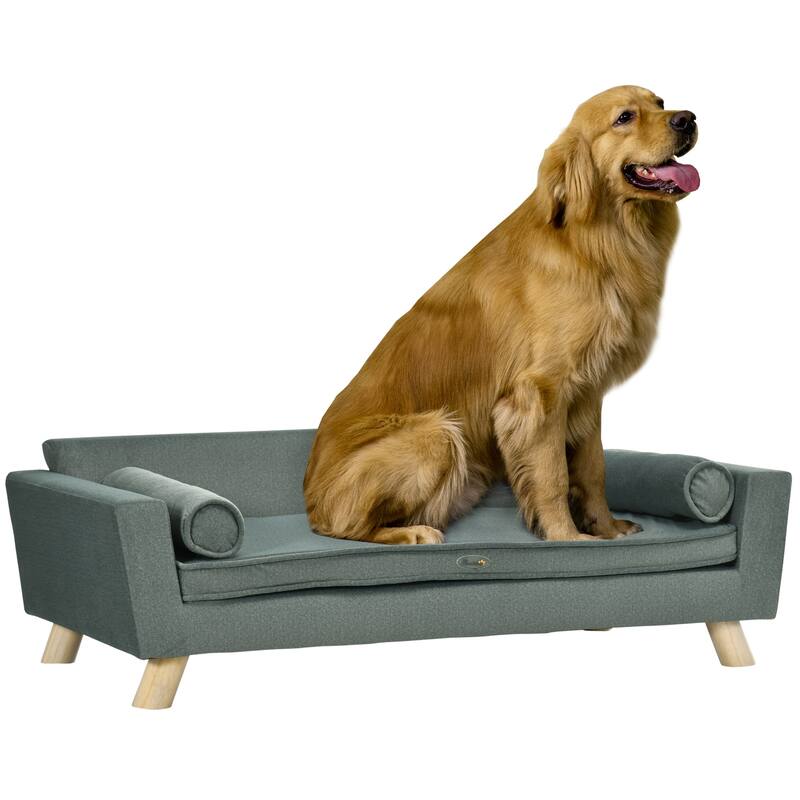 PawHut 39" Dog Couch with Removable Pillows, Foam Pet Sofa, Cat Sofa with Removable Washable Cushion, Gray - grey