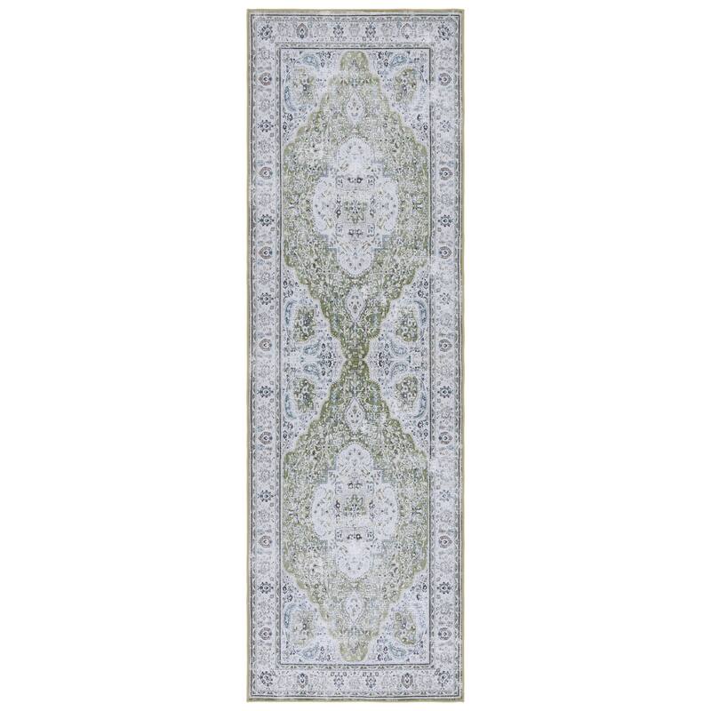 SAFAVIEH Tucson Machine Washable Slip Resistant Willa Traditional Rug - 2'6" x 8' Runner - Green/Beige