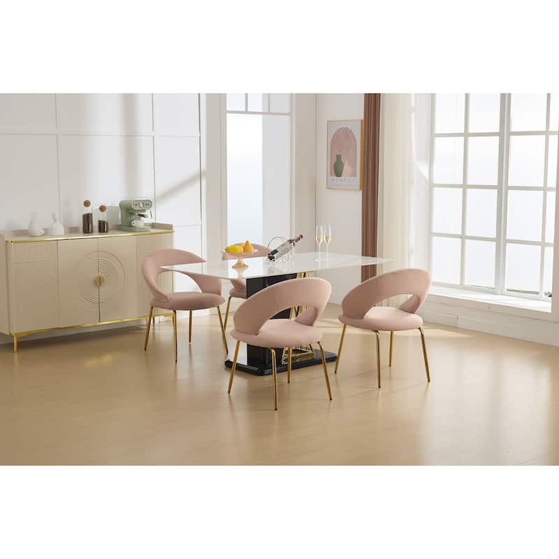 Velvet Dining Chairs with Curved Backrest and Metal Legs, kitchen Chair with Adjustable Foot Nails for Dining Room