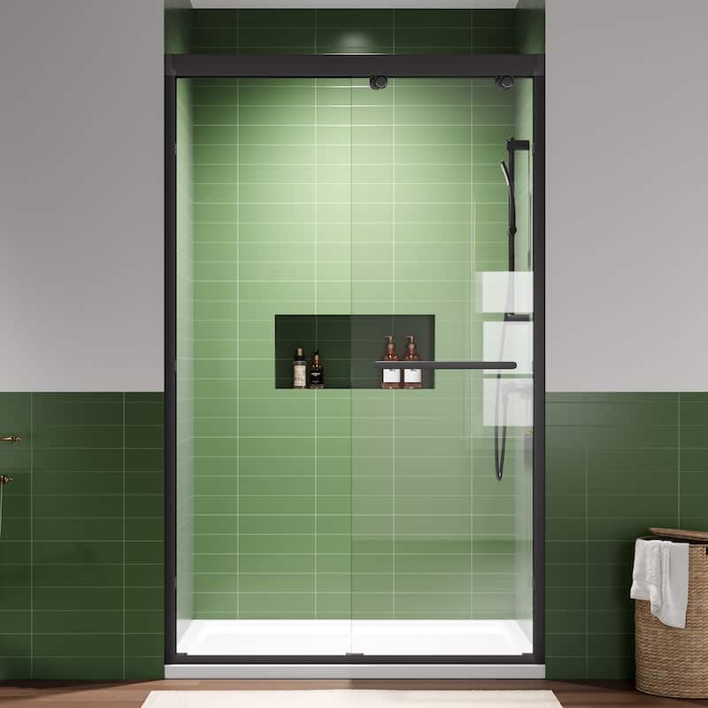48" Sliding Shower Door with Double Doors, 8mm Tempered Glass, Aluminum Frame and Stainless Steel Rollers