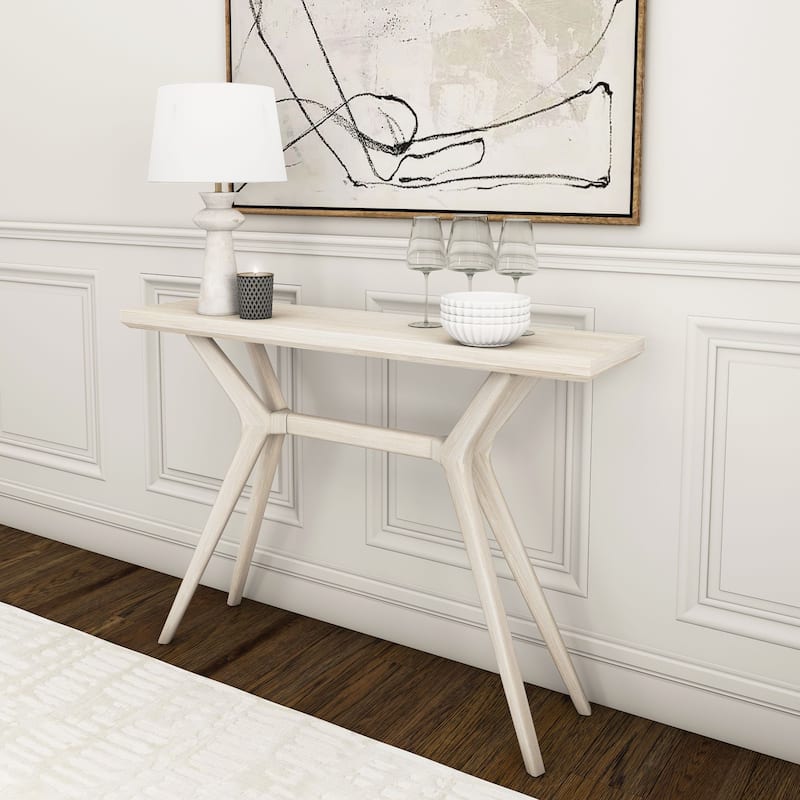 Plank and Beam Verso Cross Leg Console Table - 46 - Coastal White Wirebrush