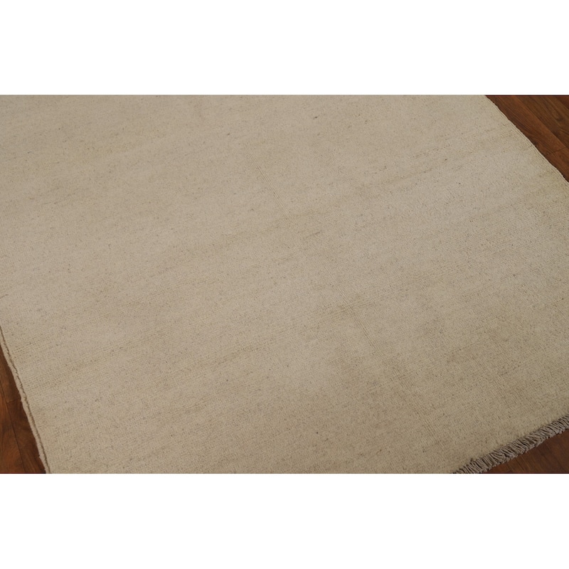 Beige Gabbeh Modern Rug Hand-Knotted Wool Carpet - 4'2"x 5'10"