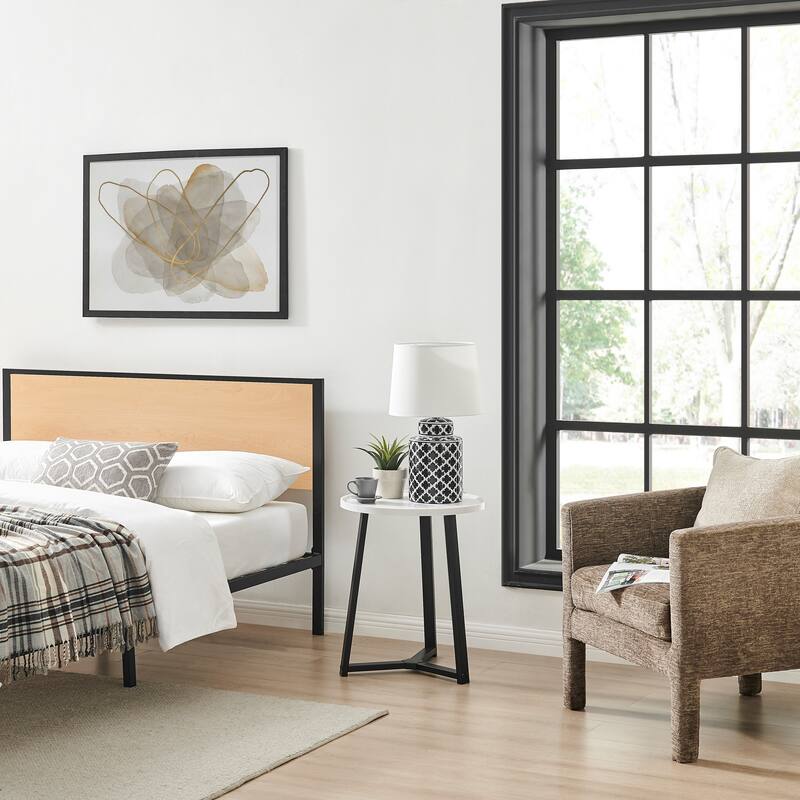 Harper Round Raised Lip Edge Side Accent Table with Mid-century Modern Crossed Metal Bold Pedestal Legs