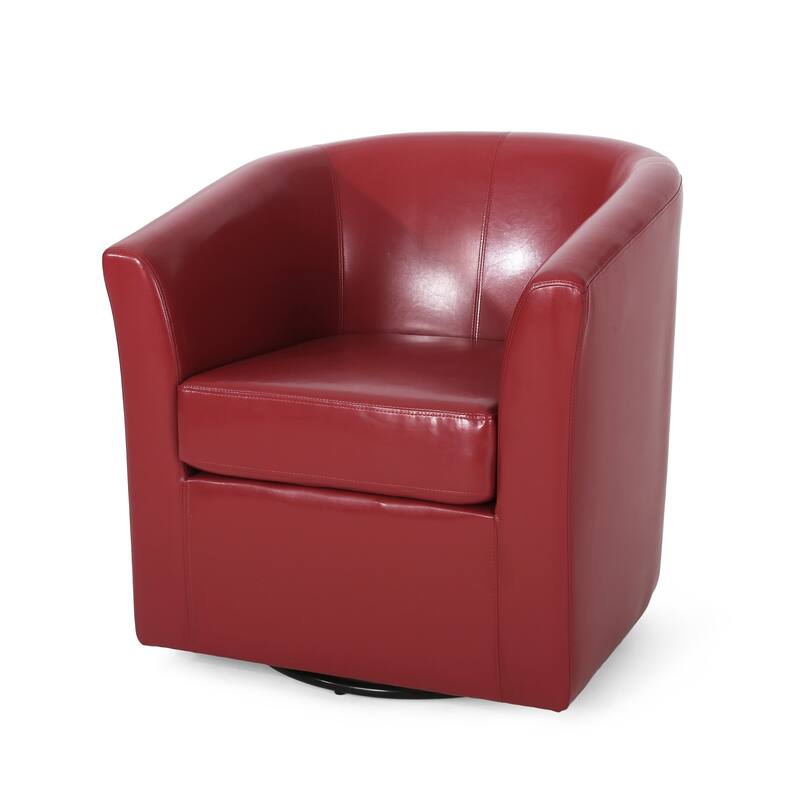 Roomfitters Modern Swivel Club Chair, Faux Leather Accent Armchair with Curved Back and Cushioned Seat for Living Spaces