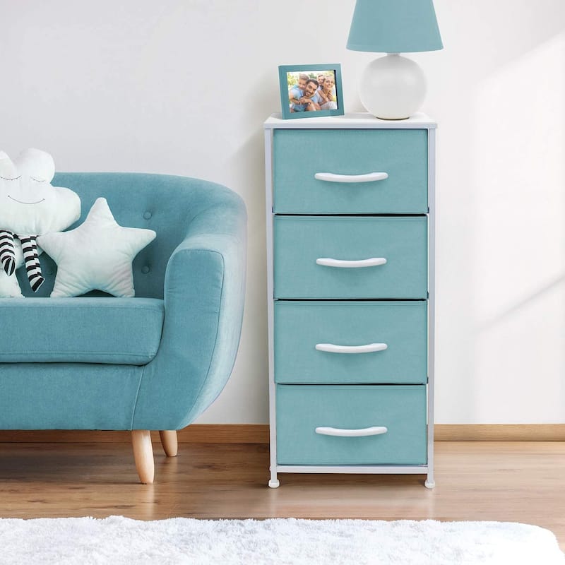 4 Drawer Bedside Nightstand Chest Tower Bedroom Dresser, Pastel Colors