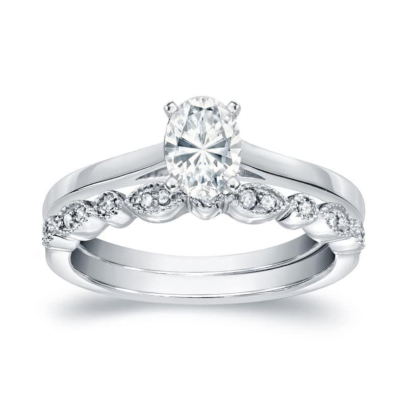 Auriya 14k Gold 3/4ctw Vintage Oval-cut Solitaire Diamond Engagement Ring Set - White - 7.5