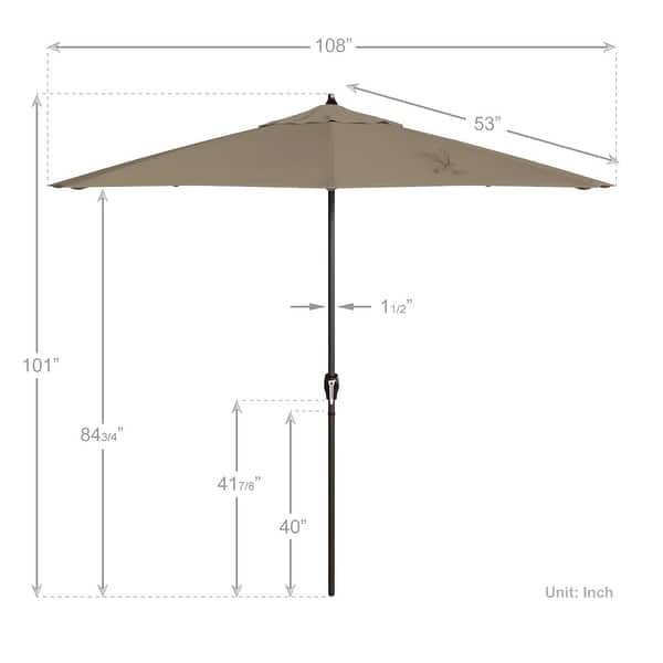 dimension image slide 4 of 29, North Bend 9-foot Round Auto-tilt, Bronze Finish, Sunbrella Patio Umbrella by Havenside Home