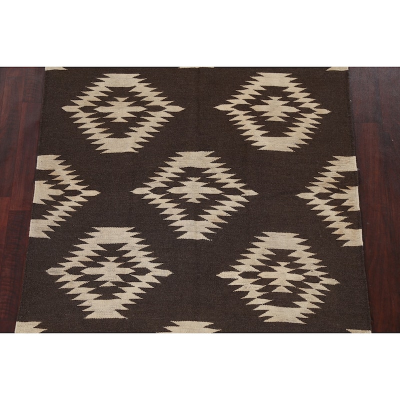 Natural Dye Kilim Tribal Geometric Oriental Wool Area Rug Hand-woven - 4'6" x 6'8"