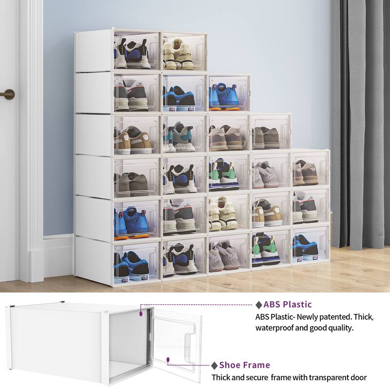 Moasis Stackable Shoe Storage Organizers, Large Size Plastic Shoe Box, Set of 24 - 24Pcs