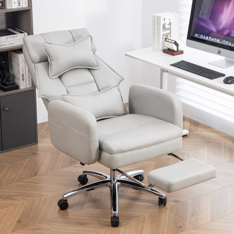 Leather High Back Reclining Office Chair with Footrest, Dark Gray Executive Chair Computer Task Chair with Lumbar Support