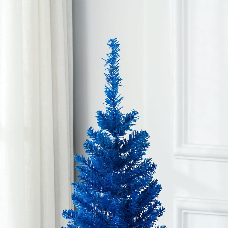 Blue Pencil Artificial Christmas Tree - Sturdy Stand, Striking Holiday Decor