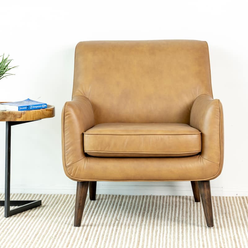 Lancelot Mid Century Modern Furniture Style Wide Top Leather Comfy Armchair