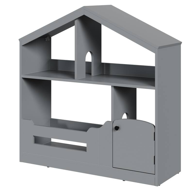 2-Tier Kids Bookshelf with Motion Sensor Light - Wooden Book Shelf, Toy Storage Organizer