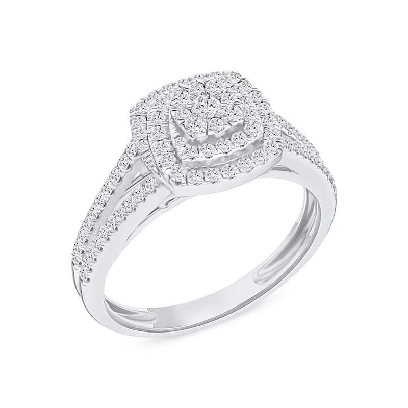 1/2ct TDW Diamond Double Halo Engagement Ring in 10K White Gold for Women
