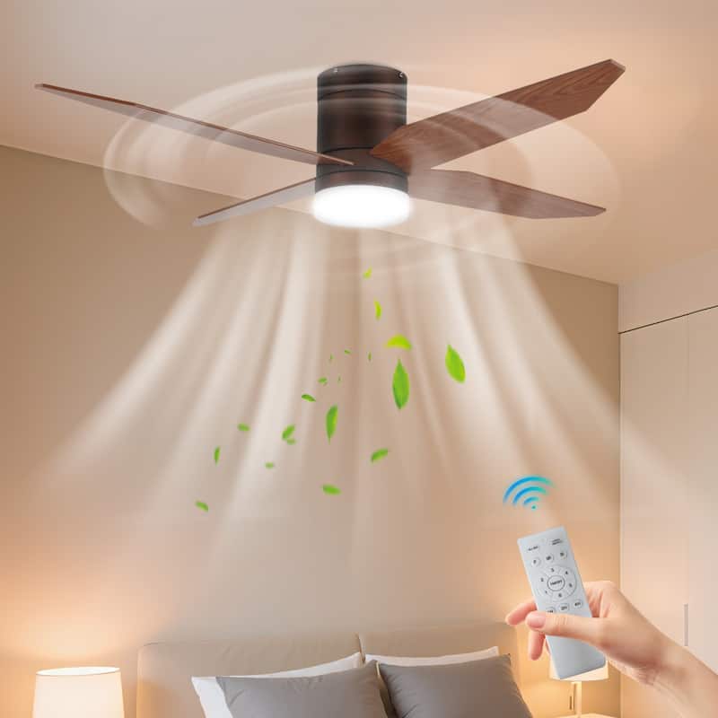 52 in. Modern Rustic Ceiling Fan with 3 Color Light, 4 Wood Blades, DC Motor, 6 Speed for Bedroom or Living Room