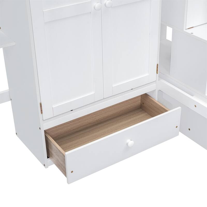 Merax Twin size Loft Bed with Bookshelf,Drawers,Desk,and Wardrobe