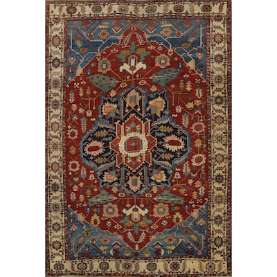 Hand Knotted Oriental 100% Wool Carpet Traditional Medallion Oranges & Rust Heriz (serapi) Area Rug - 14' 1'' X 11' 3''