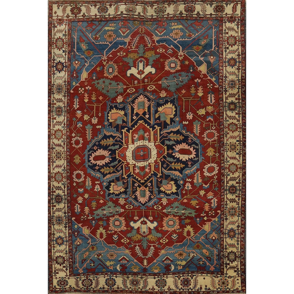 Hand Knotted Oriental 100% Wool Carpet Traditional Medallion Oranges & Rust Heriz (serapi) Area Rug - 14' 1'' X 11' 3''