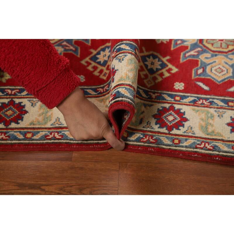 Red Kazak Accent Rug Hand-Knotted Geometric Wool Carpet - 2'10"x 4'2"