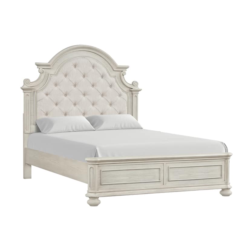 Roundhill Furniture Nelson French Traditional Tufted Upholstery Bed, Antique White